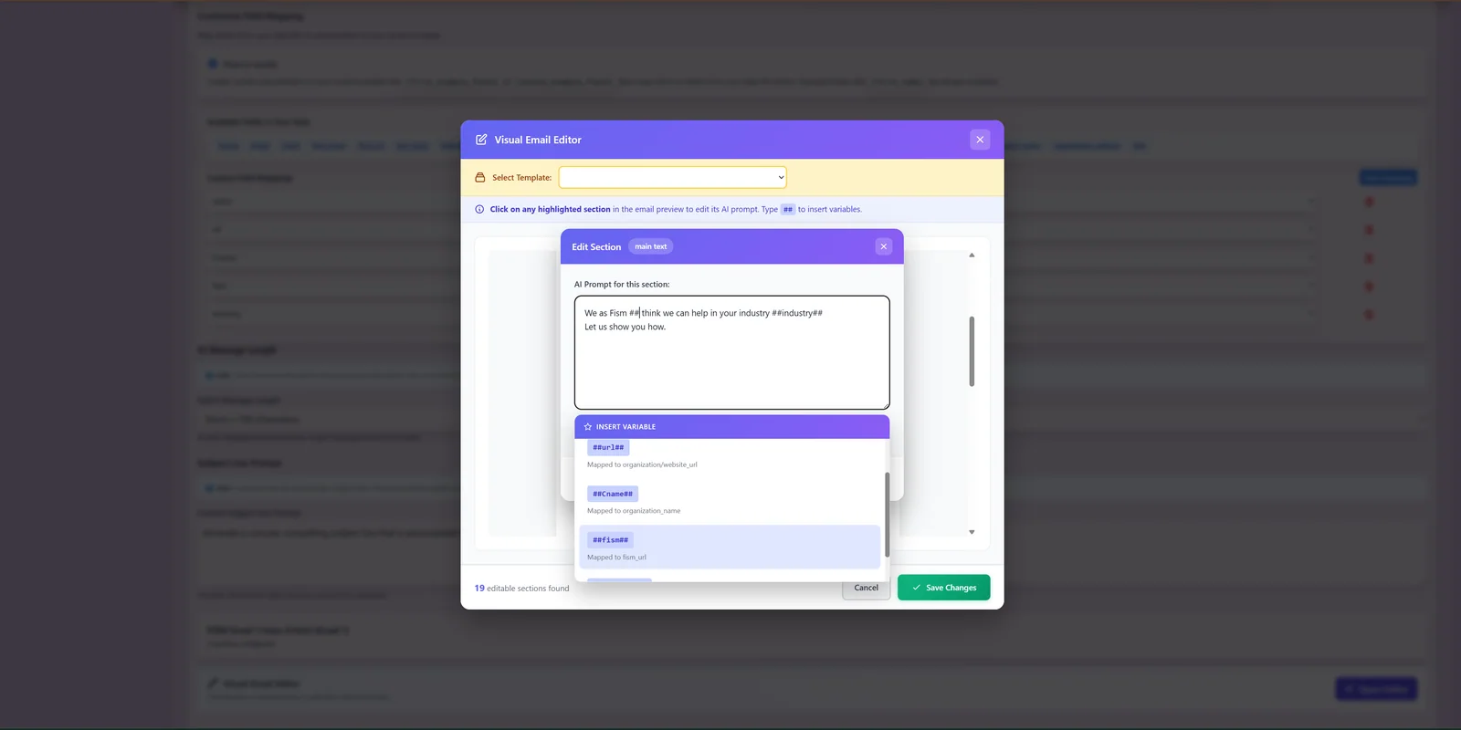 Email Pilot composition editor showing the personalised email that results from the guidance.