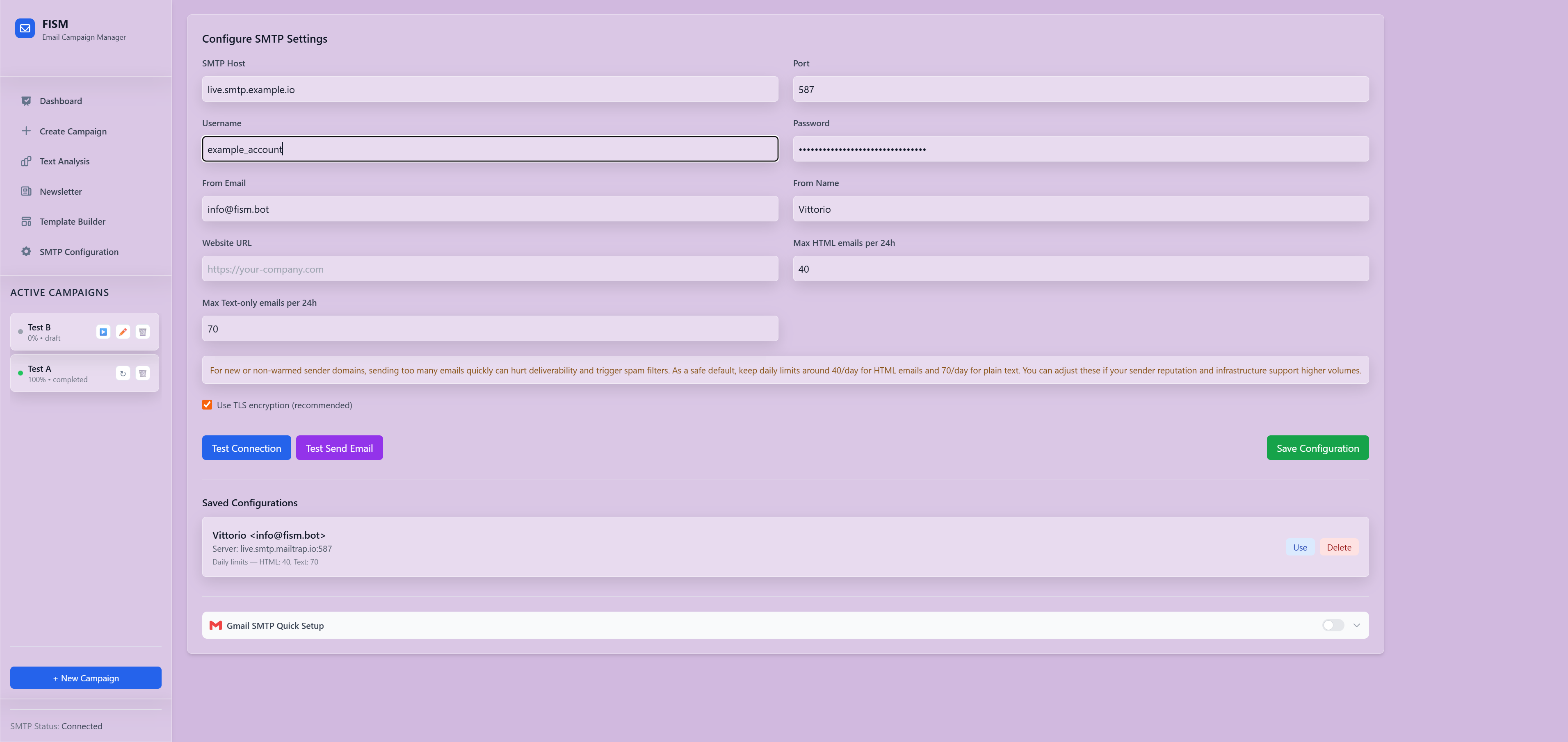 Email SMTP Configuration